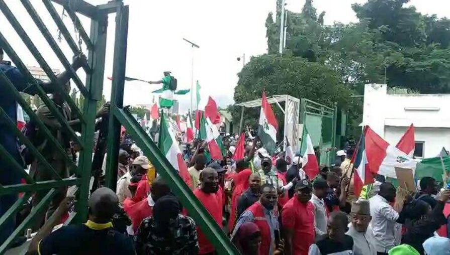 Watch Video Of NLC Protesters Pulling Down The National Assembly Gate